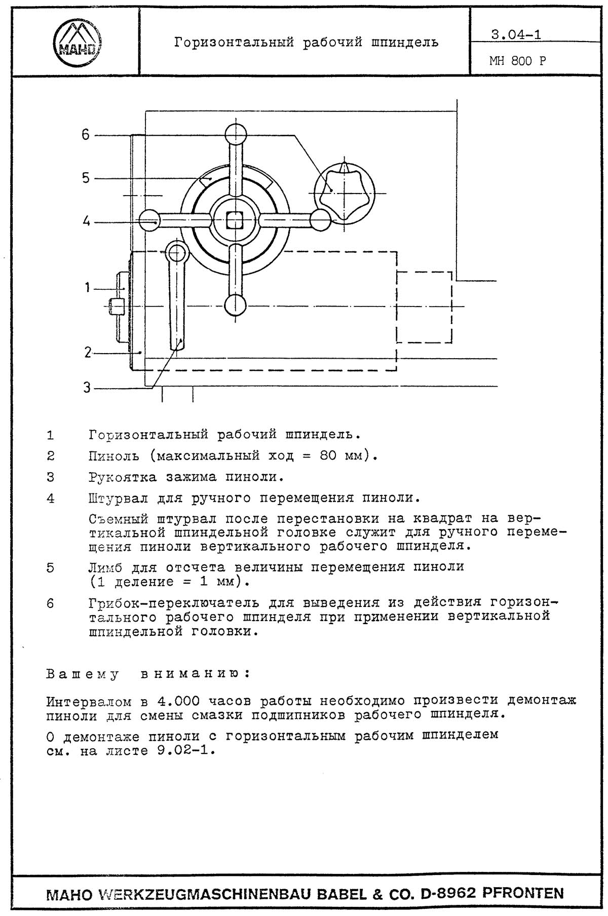 Горизонтальный шпиндель фрезерного верстата MAHO 800